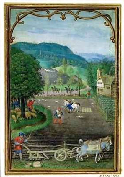 October ploughing and sowing, from a Book of Hours Oil Painting by Simon Bening