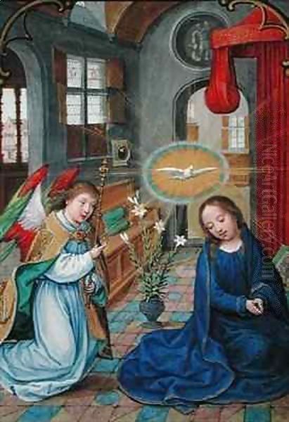 The Annunciation of the Virgin Mary, from the 'Prayer book of Phillip II (1527-98) of Spain' Oil Painting by Simon Bening