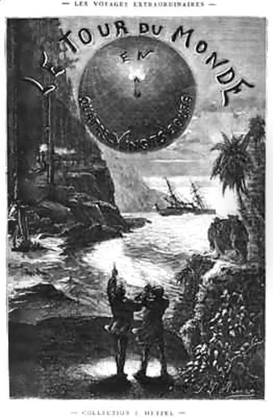 Frontispiece of 'Around the World in Eighty Days' by Jules Verne (1828-1905) Paris Oil Painting by Hippolyte Leon Benett