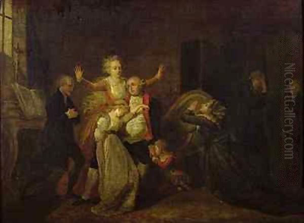 Louis XVI (1754-93) Bidding Farewell to his Family at the Temple Oil Painting by Charles Benazech