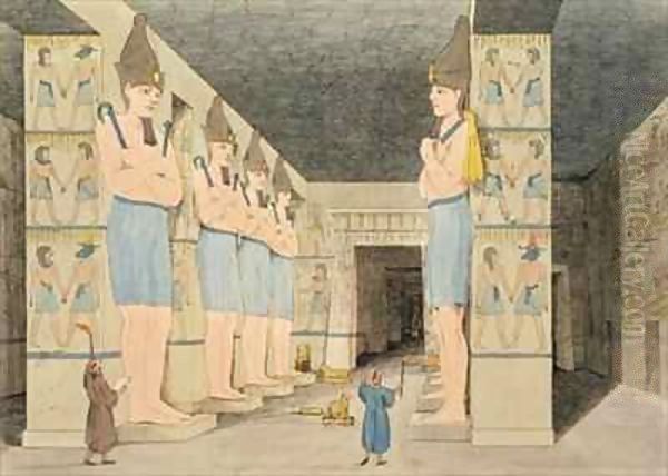 View of the interior of the temple at Ybsombul, Nubia, discovered by Giovanni Belzoni Oil Painting by Giovanni Battista Belzoni