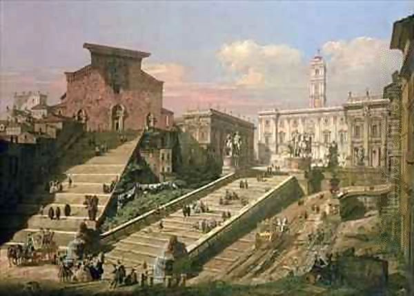 The Piazza del Campidoglio and the Church of S. Mario d'Aracoeli, Rome Oil Painting by B. & Bellotto, L. Bellotto