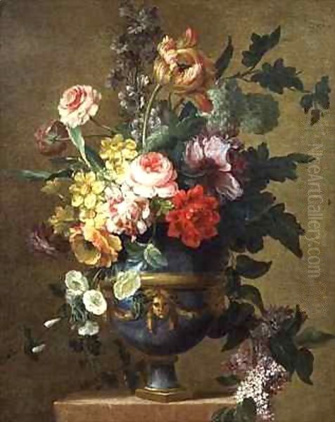 Ornamental Vase of Flowers on a Stone Ledge Oil Painting by Michel Bruno Bellenge