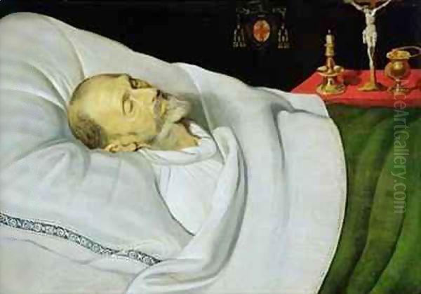 Antoine de Henin, Bishop of Ypres, on his death bed Oil Painting by Jean the Younger Bellegambe