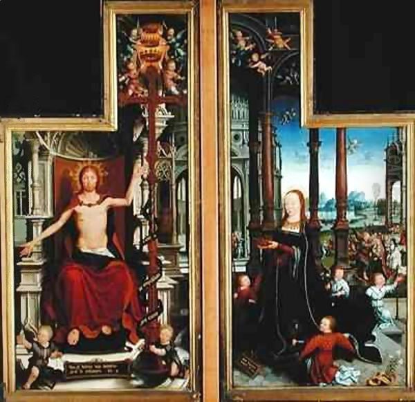 Polyptych of the Glorification of the Holy Trinity, panels depicting Christ Enthroned and the Virgin Oil Painting by Jean Bellegambe the Elder