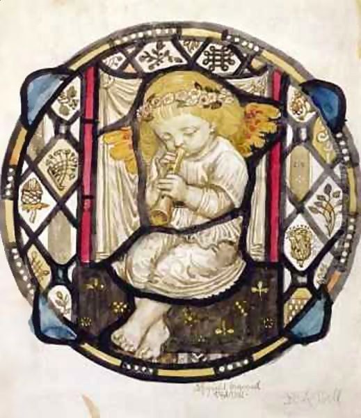 Stained Glass design of Putto playing the Flute Oil Painting by Robert Anning Bell