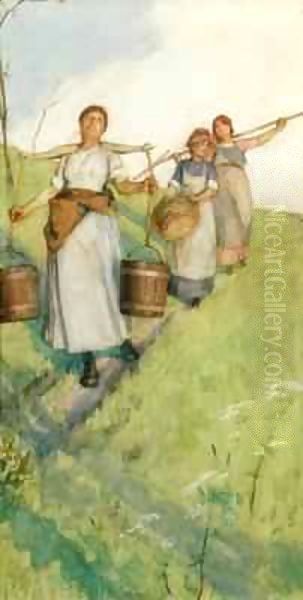 Returning Home - The Milkmaids Oil Painting by Robert Anning Bell