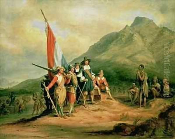 The Landing of Jan van Riebeeck (1619-77) 6th April 1652 Oil Painting by Charles Bell