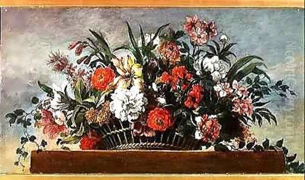 Woven Basket Filled with Flowers Oil Painting by Jean Baptiste Belin de Fontenay