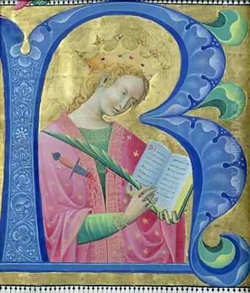 Illuminated initial 'R' depicting St. Catherine of Alexandria Oil Painting by Luchino Belbello