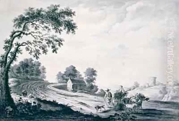 Italian Landscape with Peasants and Animals on a Road Oil Painting by William Beilby