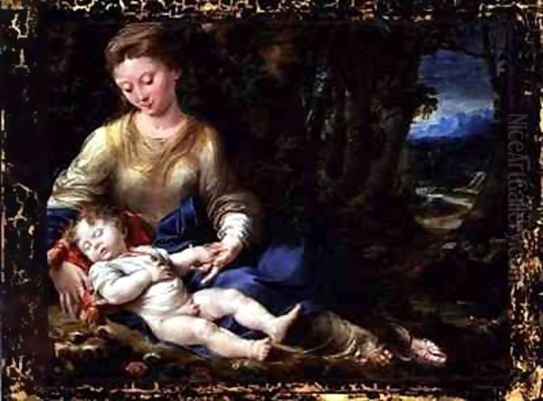 The Virgin and Child in a Landscape Oil Painting by Girolamo Mazzola Bedoli