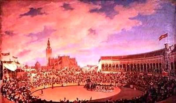 The Bullring in the Arsenal at Seville Oil Painting by Joaquin Dominguez Becquer