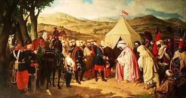 The Spanish meet with the Moroccans to negotiate a Peace Settlement Oil Painting by Joachin Dominguez Becquer