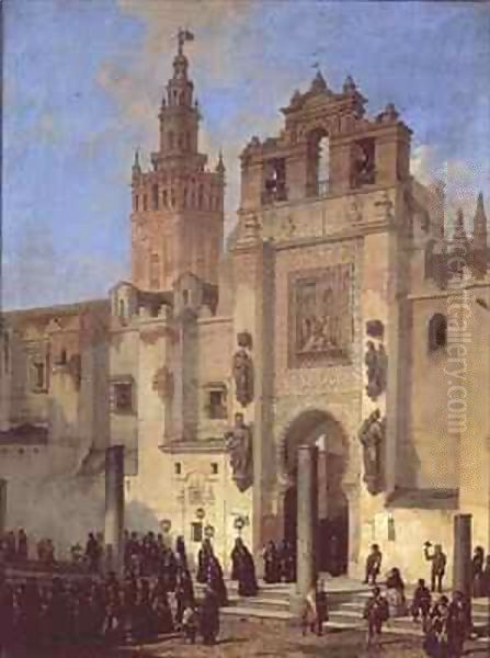 Religious procession in Seville Oil Painting by Joachin Dominguez Becquer