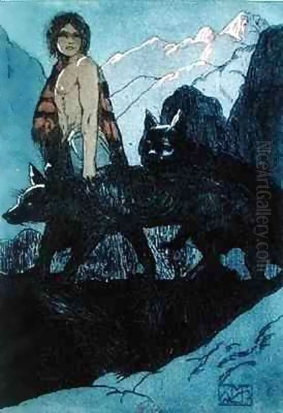 Mowgli and the Wolves Oil Painting by Maurice de Becque