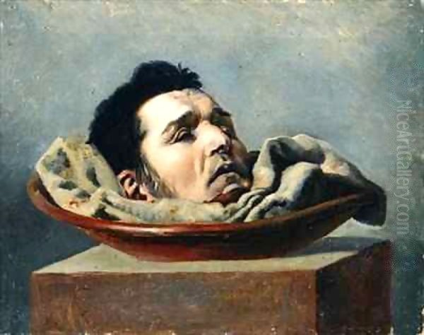 Guillotined head of a parricide executed at Puy in 1825 Oil Painting by Francois Gabriel de Becdelievre