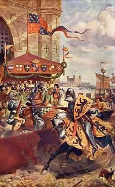 Solemn Joust on London Bridge between David de Lyndsays and Lord John de Welles in 1390 Oil Painting by Richard Beavis