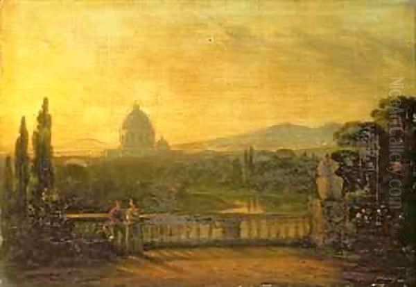 View of St.Peter's, Rome from the terrace of a villa Oil Painting by Sir George Howland Beaumont