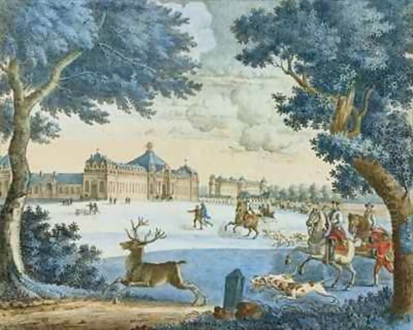 The Duke of Bourbon Hunting Stag at Chantilly Oil Painting by J. Beaufort