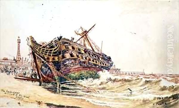 The 'Foudroyant' wrecked at Blackpool Oil Painting by Edwin Beattie