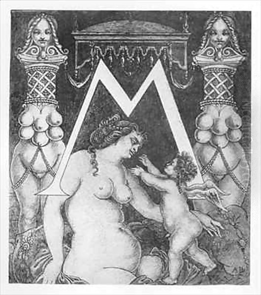 Initial Letter 'M' for Volpone Oil Painting by Aubrey Vincent Beardsley