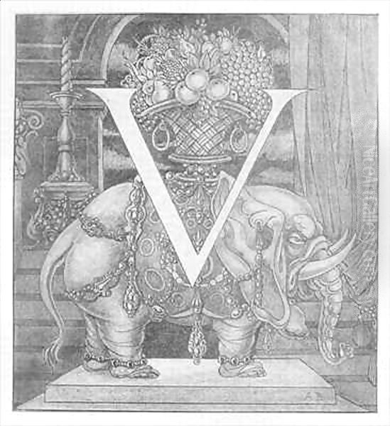 Initial Letter 'V' to Volpone Oil Painting by Aubrey Vincent Beardsley