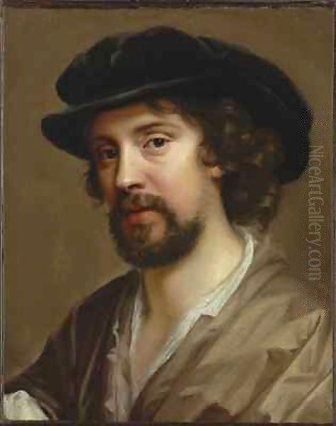 Portrait of the artist's husband, Charles Beale in a black hat Oil Painting by Mary Beale