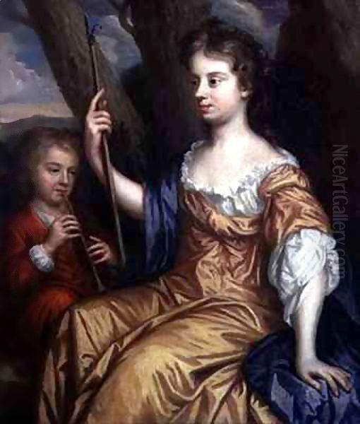 Self Portrait of the Artist as a Shepherdess with her Son Charles (1660-1714) in Attendance Oil Painting by Mary Beale