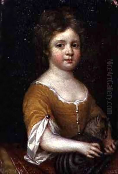 Portrait of a Girl with a Cat Oil Painting by Mary Beale