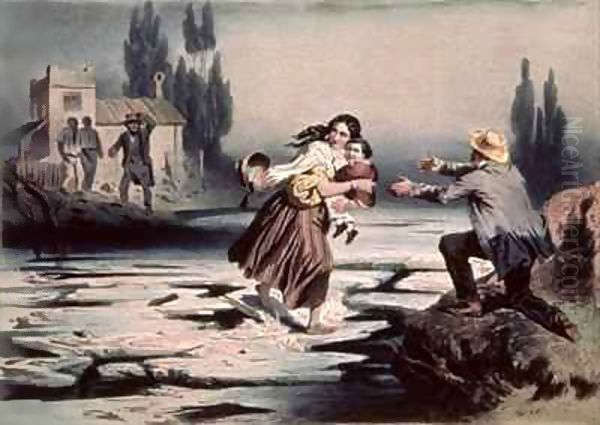 Eliza crossing the ice floes of the Ohio river to freedom Oil Painting by Adolphe Jean-Baptiste Bayot