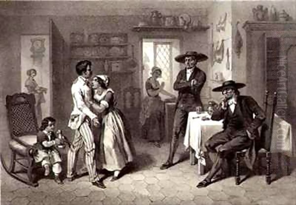 George and Eliza with the Quakers, plate 7 from 'Uncle Tom's Cabin' Oil Painting by Adolphe Jean-Baptiste Bayot