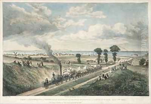 View of the Canterbury and Whitstable Railway from Church Street Taken on the Opening Day Oil Painting by Thomas Mann Baynes