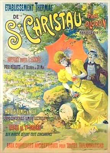 Poster advertising the hotel of St Christau par Oloron Oil Painting by Lucien Baylac