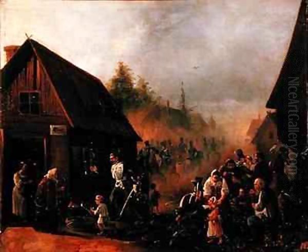 Scene from the Russian-French War in 1812 Oil Painting by Pyotr Baykov