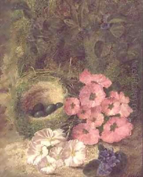 Spring (nest with dog roses) Oil Painting by Fanny Jane Bayfield