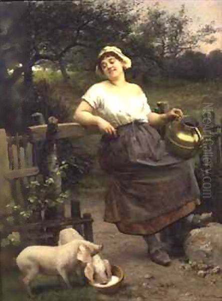 A Peasant Girl, Brittany Oil Painting by Emile Antoine Bayard