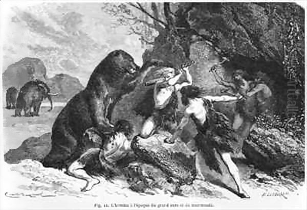 Man at the time of the bear and the mammoth Oil Painting by Emile Antoine Bayard