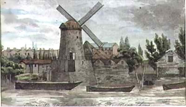 A View of the Windmill at Nine Elms, Lambeth, from Millbank Oil Painting by Thomas Baxter