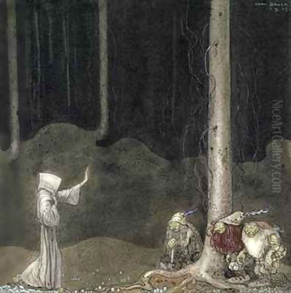 Brother St. Martin and the Three Trolls Oil Painting by John Bauer