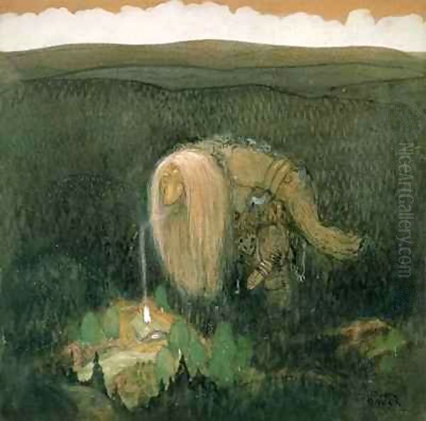 A Forest Troll Oil Painting by John Bauer