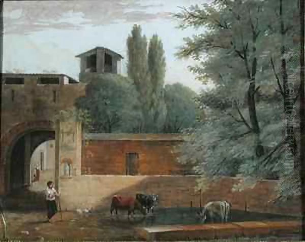 The Watering Place Oil Painting by Joseph Francois Baudelaire