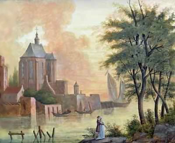 Promenade Along the Riverbank Oil Painting by Joseph Francois Baudelaire