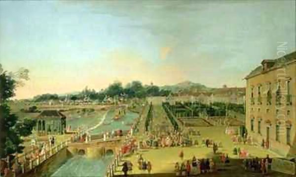 Ferdinand VI (1713-59) and Barbara of Braganza in the gardens of Aranjuez Oil Painting by Francesco Battaglioli