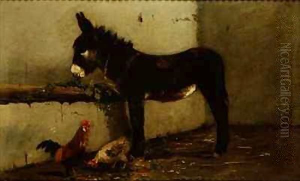 Donkey Feeding Oil Painting by Arthur Batt