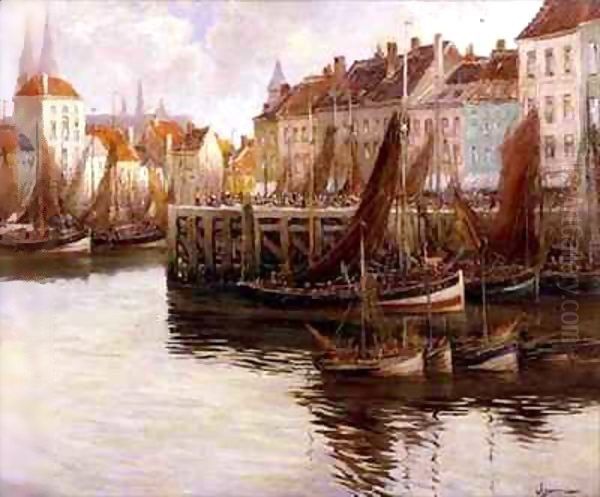 Ostend Harbour Oil Painting by Willem Bataille