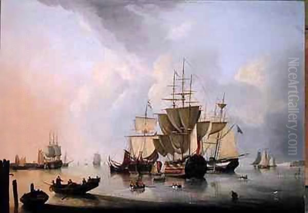 A Two Decker and other Vessels Oil Painting by Dominique de Bast