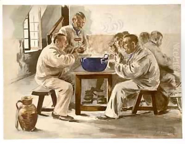 Eating Soup at the Barracks Oil Painting by Jacques Baseilhac