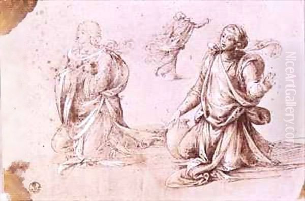 Three studies of a female figures for The Woman of Samaria Oil Painting by Fra (Baccio della Porta) Bartolommeo