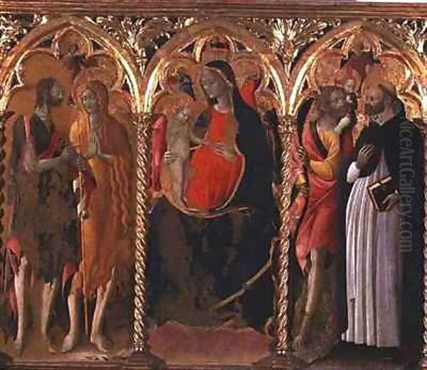 Triptych Madonna and Child (central panel) with St. John the Baptist, St. Mary Magdalene, St. Christopher and St. Dominic Oil Painting by Bartolomeo di Tommaso da Foligno